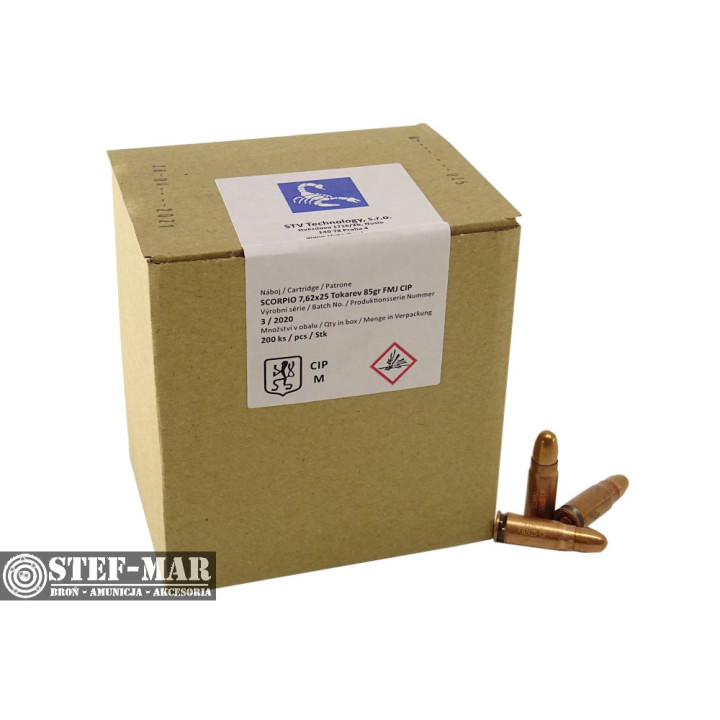 Amunicja STV Scorpio 7.62x25mm Tokarev FMJ 5.5g/85grs (200 szt.) [C21-7]